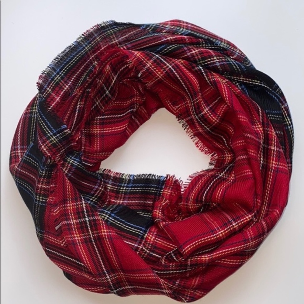 J JILL Classic Red Watch Plaid Soft Infinity Scarf
